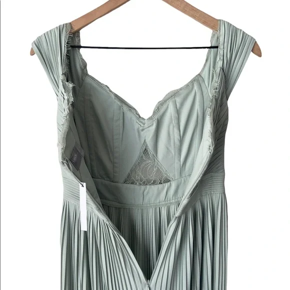 Asos premium lace and pleat Bardot maxi dress sage green NWT 4 - Picture 9 of 12